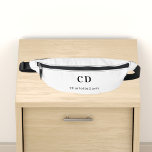 White black monogram initials name bum bags<br><div class="desc">White background,  black text. Personalise and add your monogram initials and full name.</div>
