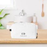 White black monogram initials name dopp kit<br><div class="desc">White background,  black text. Personalise and add your monogram initials and full name.</div>