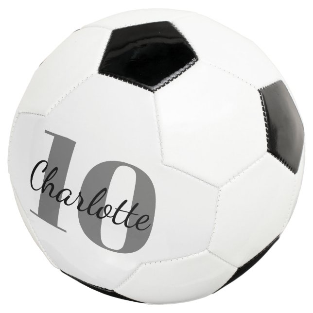 White black monogram initials name number soccer ball (Three Quarter)
