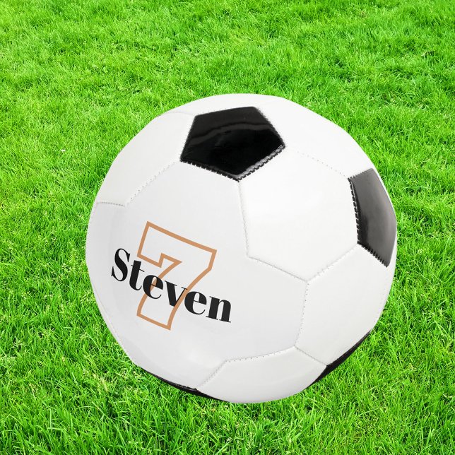 White black monogram initials name number soccer ball (Creator Uploaded)