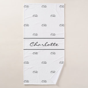 White black monogram initials pattern name script bath towel