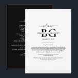 White Black Monogram Initials Wedding  Itinerary Program<br><div class="desc">A minimalist black and white monogram initials wedding design. A simple design that uses the bride's and groom's initials and names to create an elegant classic monogram. A charming black and white minimalist monogrammed design with classy script typography. An elegant black and white monogram initials themed wedding Itinerary card design...</div>