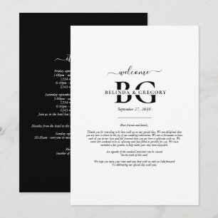 White Black Monogram Initials Wedding  Itinerary Program