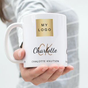 White black monogram name business logo coffee mug
