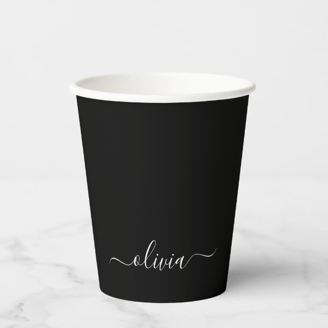 White Black Monogram Paper Cups (Front)