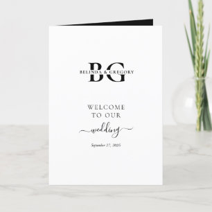 White Black Monogram Wedding Order of Service Program