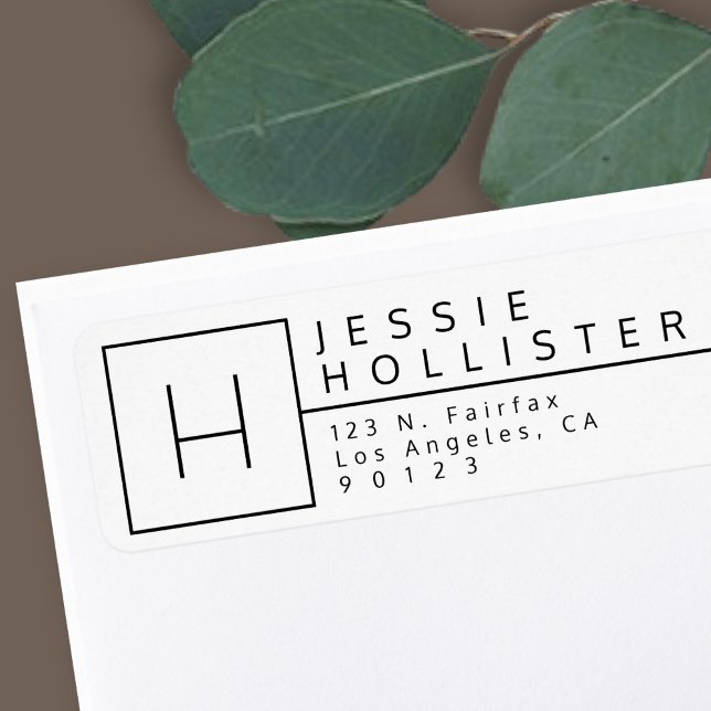 White & Black Monogrammed Return Address Return Address Label (Creator Uploaded)