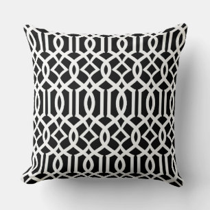 White Black Moroccan Trellis Decor Pillow