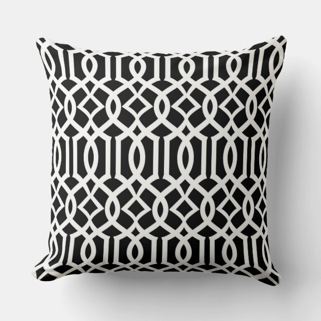 White Black Moroccan Trellis Decor Pillow (Front)