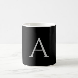 White Black Name Initial Monogram Elegant Script Coffee Mug