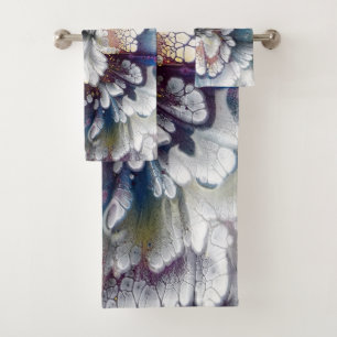 White, Black, Navy Blue Acrylic Painting Colourful Bath Towel Set