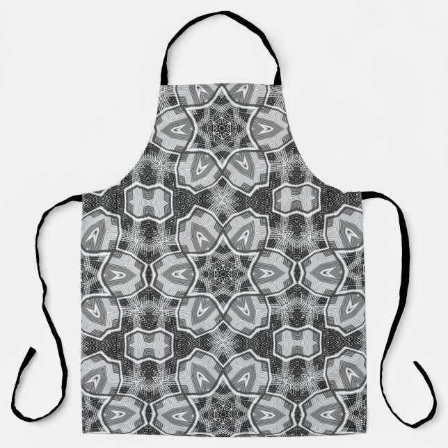 White-black openwork geometric pattern apron (Front)
