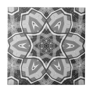 White-black openwork geometric pattern ceramic tile