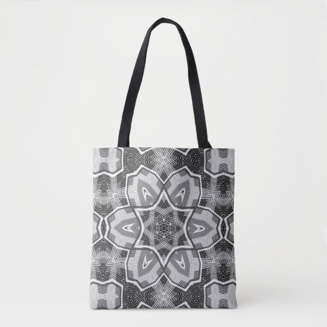 White-black openwork geometric pattern tote bag (Front)