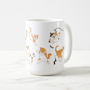 White Black Orange Playful Cats Coffee Mug