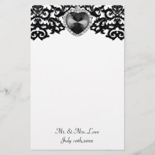 White & Black Ornate Heart Pendant Wedding Stationery