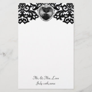 White & Black Ornate Heart Pendant Wedding Stationery