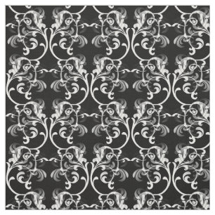 White Black Parisian Damask Pattern Fabric