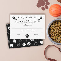 White Black Paw Prints Certificate of Adoption
