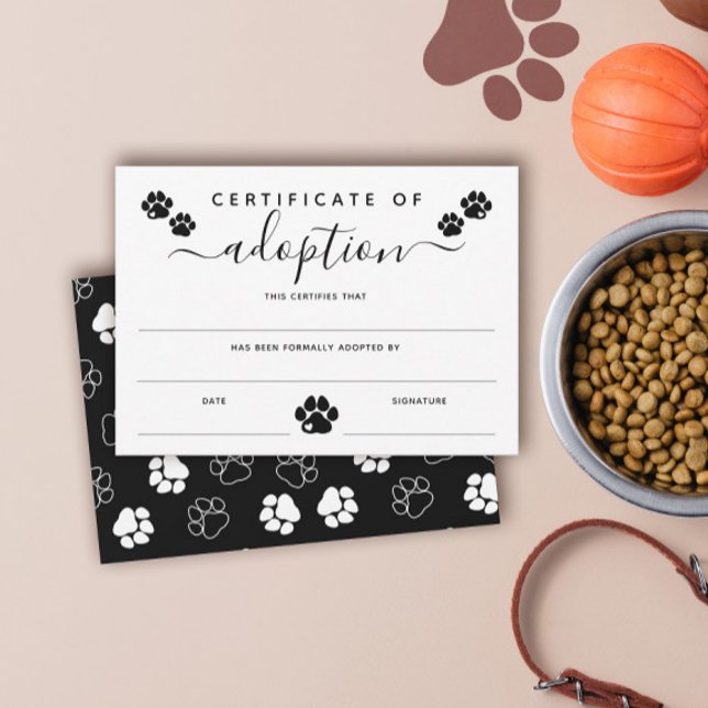 White Black Paw Prints Certificate of Adoption (Creator Uploaded)