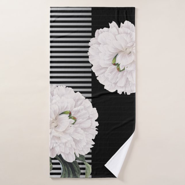 White Black Peony Piano Bath Towel Set (Bath Towel)