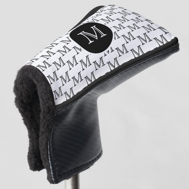 White & Black Personalised Custom Monogram Pattern Golf Head Cover (3/4 Front)