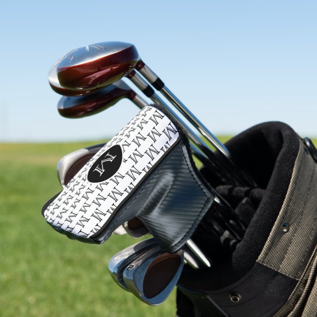 White & Black Personalised Custom Monogram Pattern Golf Head Cover (In Situ)