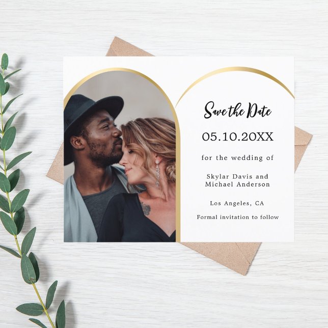 White black photo arch wedding Save the Date card (Creator Uploaded)