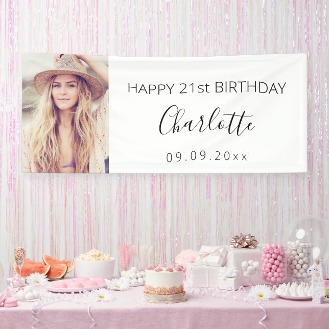 White black photo birthday party banner (Party)