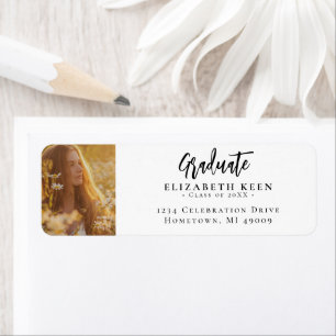White & Black Photo Graduation Return Address Label