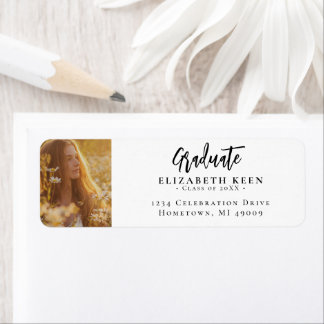 White & Black Photo Graduation Return Address Label