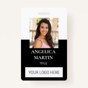 White Black Photo ID Name Title Barcode Vertical ID Badge