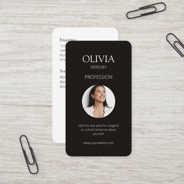 White / Black Photo Social QR Code  Business Card (Front/Back In Situ)