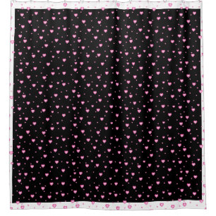 White Black & Pink Diamond Hearts Pattern Shower Curtain