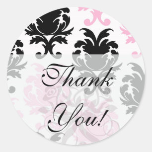 white black pink lovely bold damask classic round sticker