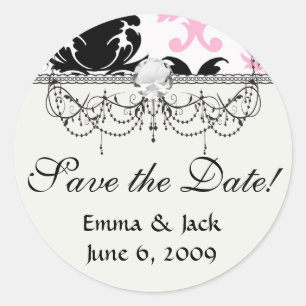 white black pink lovely bold damask classic round sticker