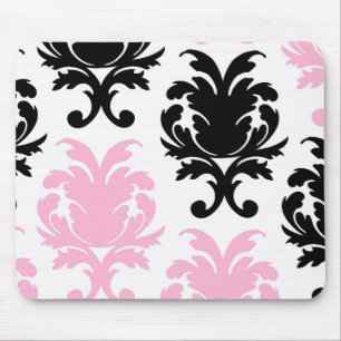 white black pink lovely bold damask mouse pad