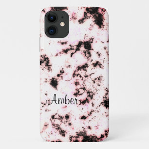 White Black Pink Marble Paint Splash Abstract iPhone 11 Case