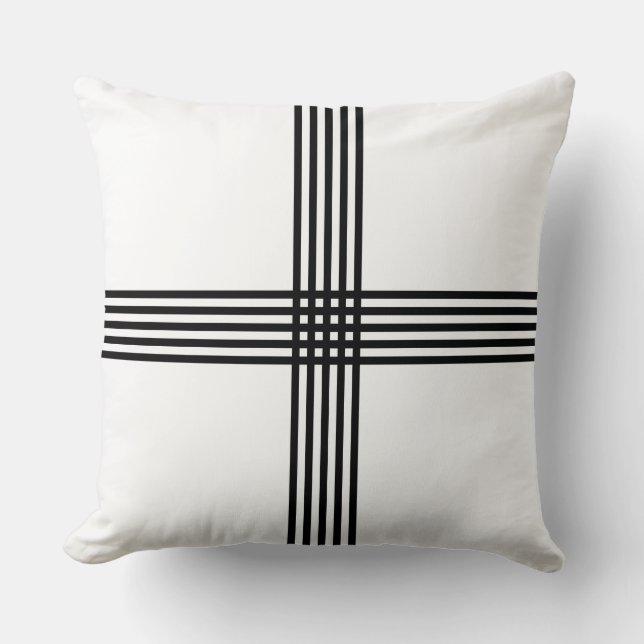 White Black Plus Chequered Elegance Throw Pillow (Front)