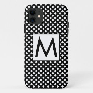 White Black Polka Dots Initial Letter iPhone 11 Case