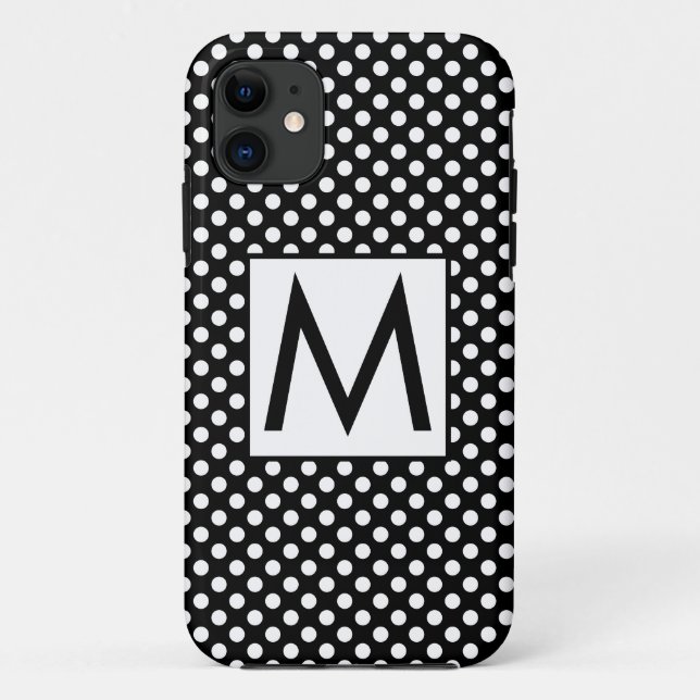 White Black Polka Dots Initial Letter Case-Mate iPhone Case (Back)