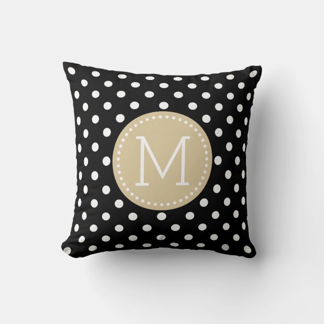 White & Black Polkadot Pattern Tan Accents Cushion (Front)