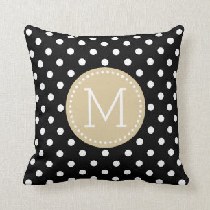 White & Black Polkadot Pattern Tan Accents Cushion
