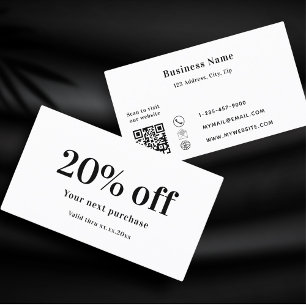 White black qr code business  discount card