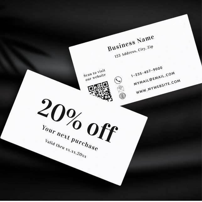 White black qr code business  discount card (Creator Uploaded)