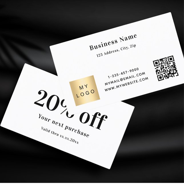White black qr code logo business discount card (Creator Uploaded)