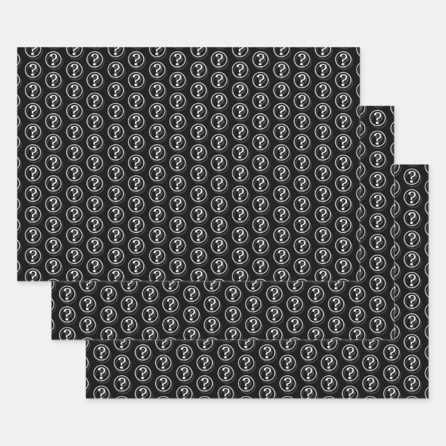 White Black Question Marks Pattern 3D Wrapping Paper Sheet (Set)