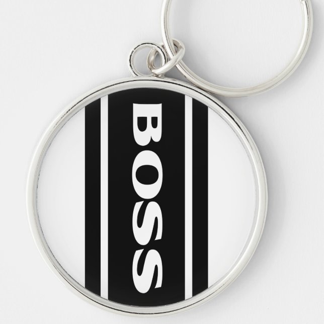 White Black Racing Stripes Boss Keychain (Front)