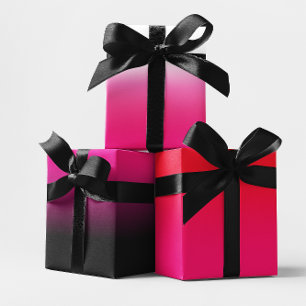 White Black Red and Hot Pink Ombre Mix Wrapping Paper Sheet