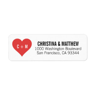 White Black RED Heart Wedding Return Address Label